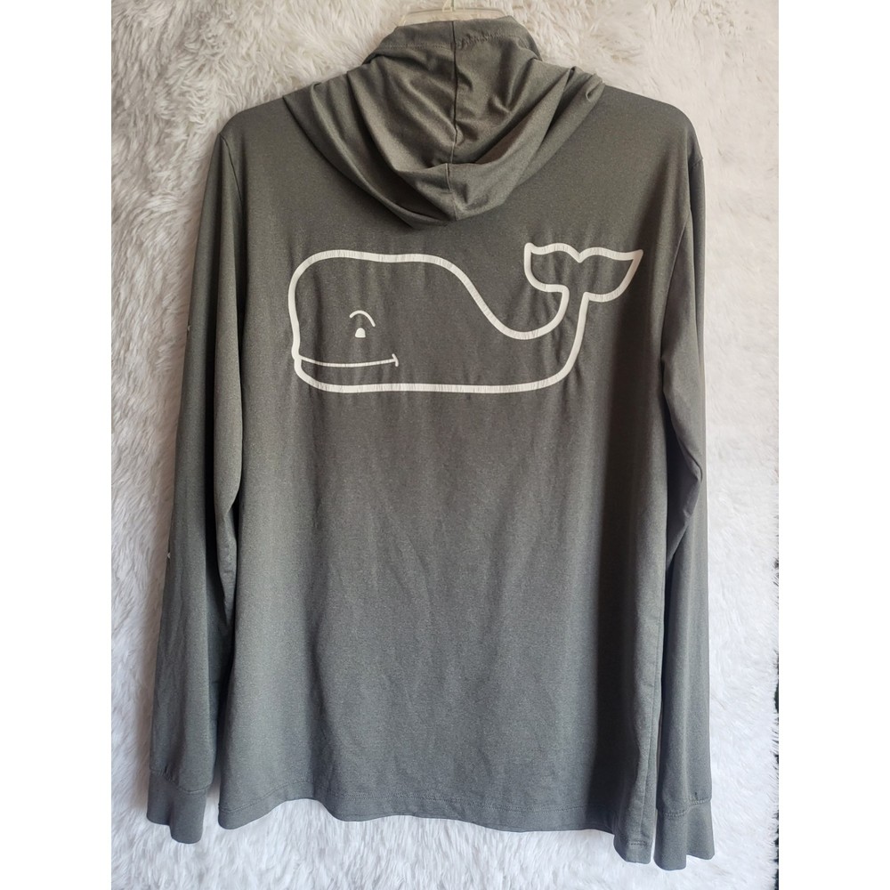 Vineyard Vines Performance Tee Burgee Whale Hoodie Men's XS Women's M Gray